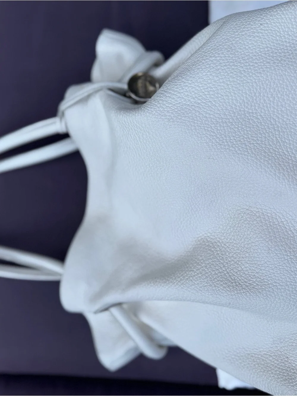 Furla Costanza Pebbled Leather Drawstring Tote White Ivory Shoulder Bag VGUC